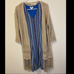 NO TEARS OR STAINS. Has a slit under it the same length as the dress.